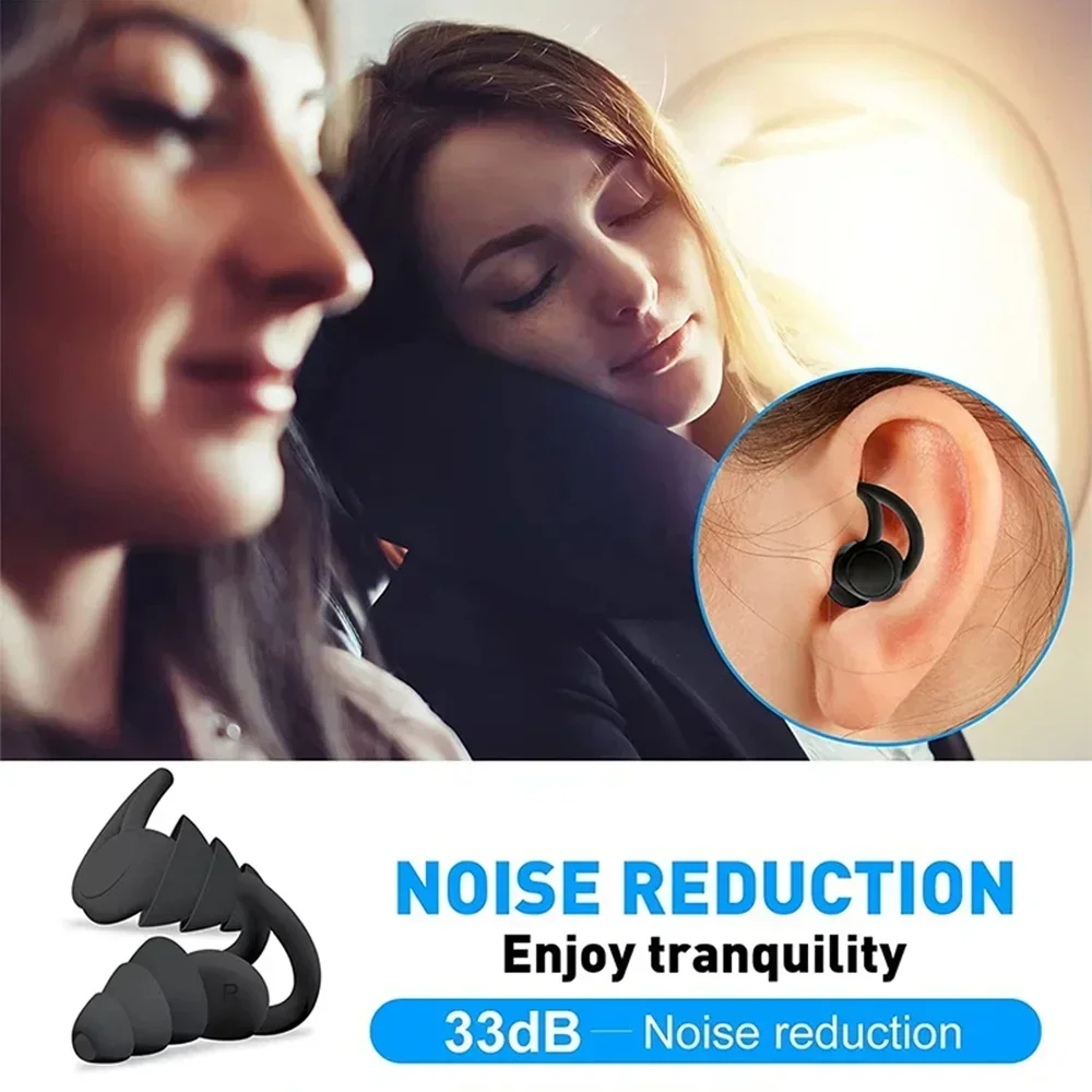 HUAK 3 Layer Silicone Ear Plugs For Sleep Noise Cancelling Hearing Protection Soft Reusable For Swimming Work Travel