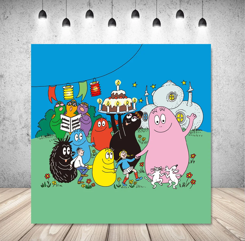 

Barbapapa Photography Backdrop Kids 1st Birthday Baby Shower English TV Decor Banner Background Blue Sky Photo Studio Props