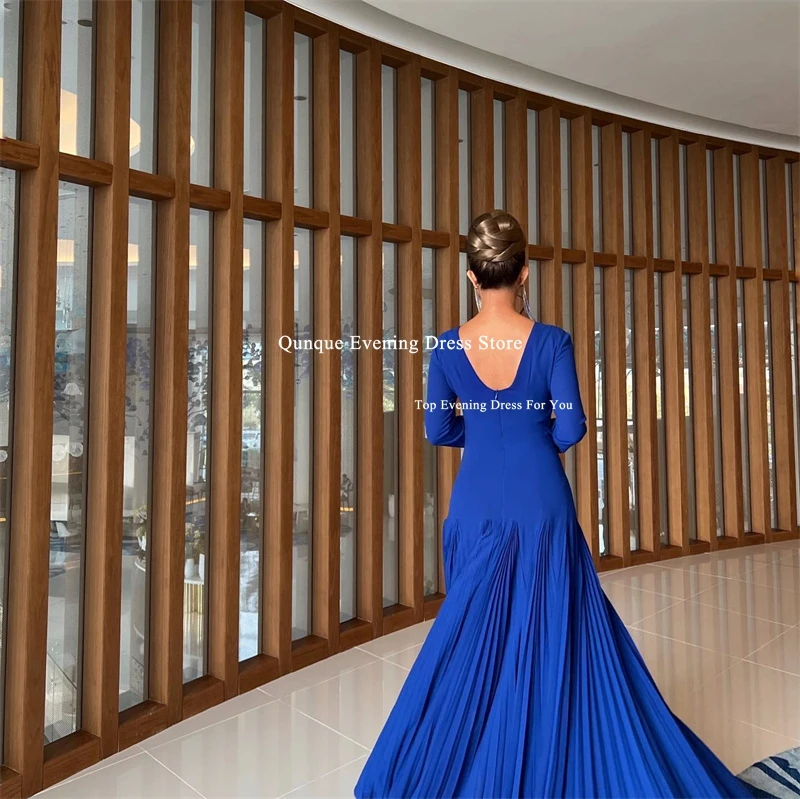 Qunque Aso Ebi Royal Blue Mermaid Prom Dresses Pleat Evening Formal Party Engagement Birthday Gowns Robes De Soirée Customized