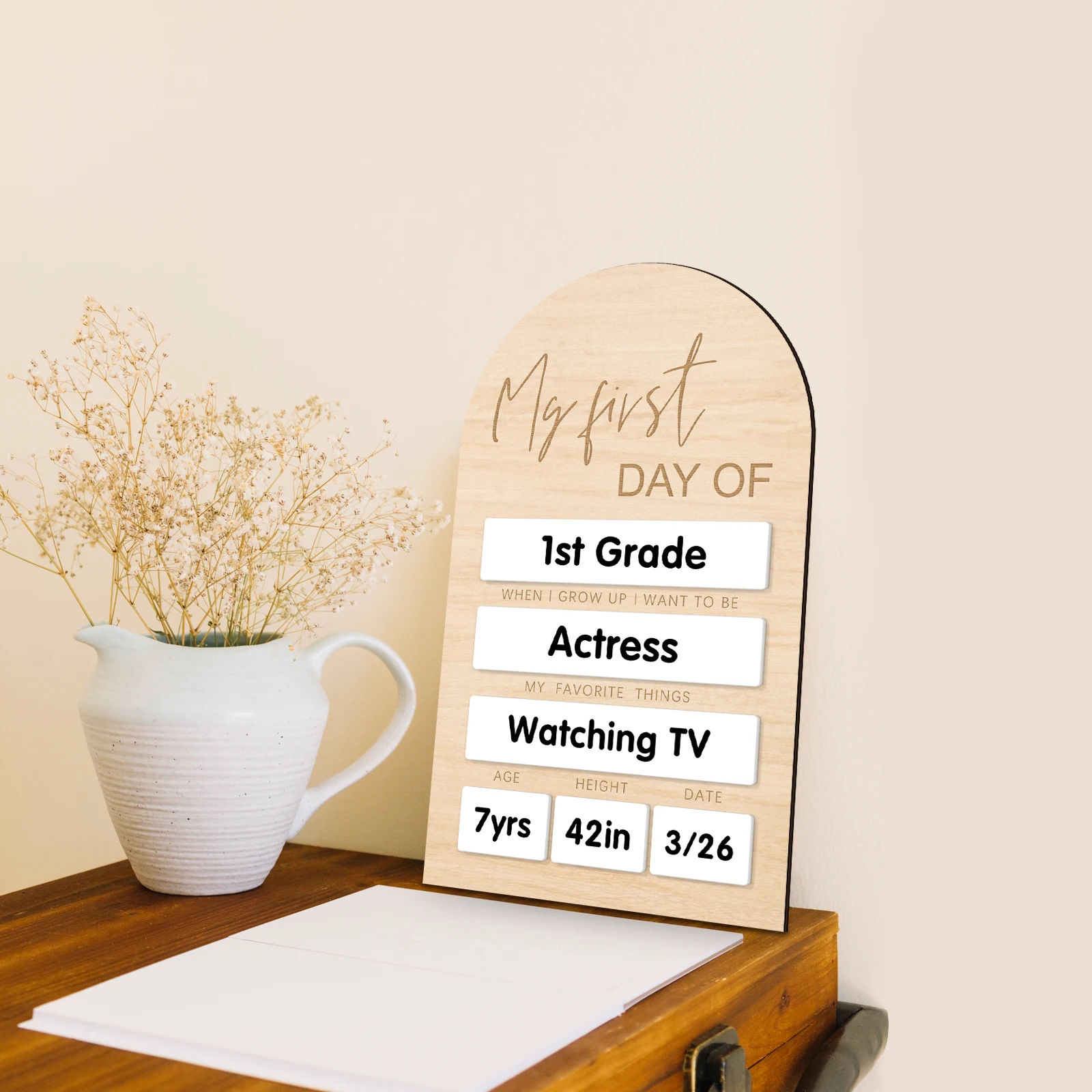 My First Day Of Wooden Board - White Acrylic Reusable Milestone Sign, Back to School Photo Prop, Kids Birthday Gift, Erasable