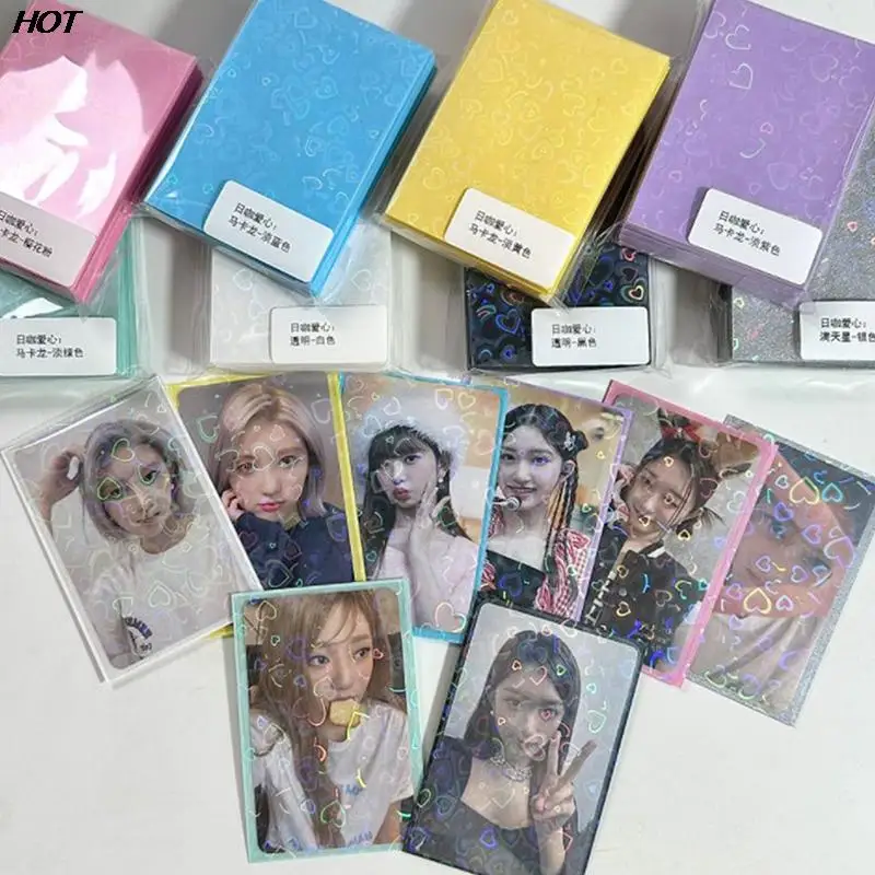 Pochettes pour cartes postales Holo Kpop, coeur Bling, films de charge par le haut, carte photo, protecteur de cartes de jeu, support, 61x91mm, 20C, 50 pièces