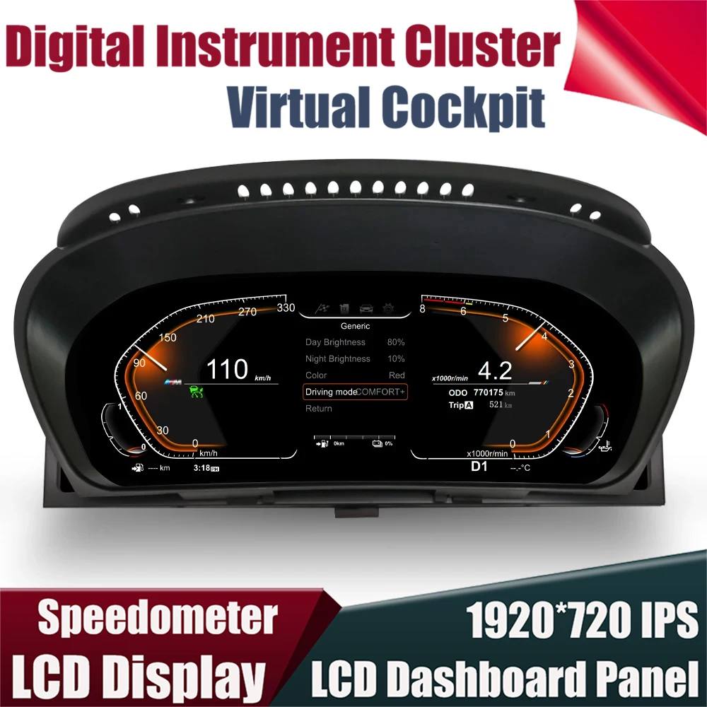 

Приборная панель для BMW E60 E61 E62 E63 E64 5 6 серии M5 12,3-дюймовый цифровой ЖК-дисплей виртуальной кабины, спидометр, тахометр