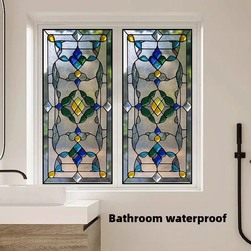 European Retro Glass Film, American Colored Glass Film, Window Sticker Stained Glass Window FilM Static Cling  Frosted / Etched