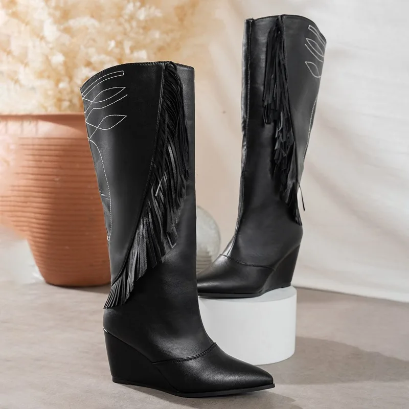 Pointed-toe Long Boots - New 2026 Autumn/winter Style - Wide Tube-style Pants with Slimming Straight Leg Cuffs view 3