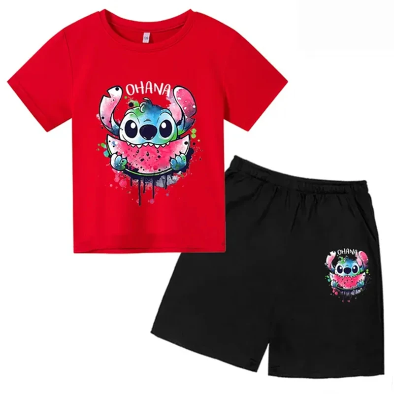 Conjunto de camiseta de cuello redondo y pantalones cortos para niño y niña, ropa informal de verano de manga corta con estampado de Anime, 2 a 12