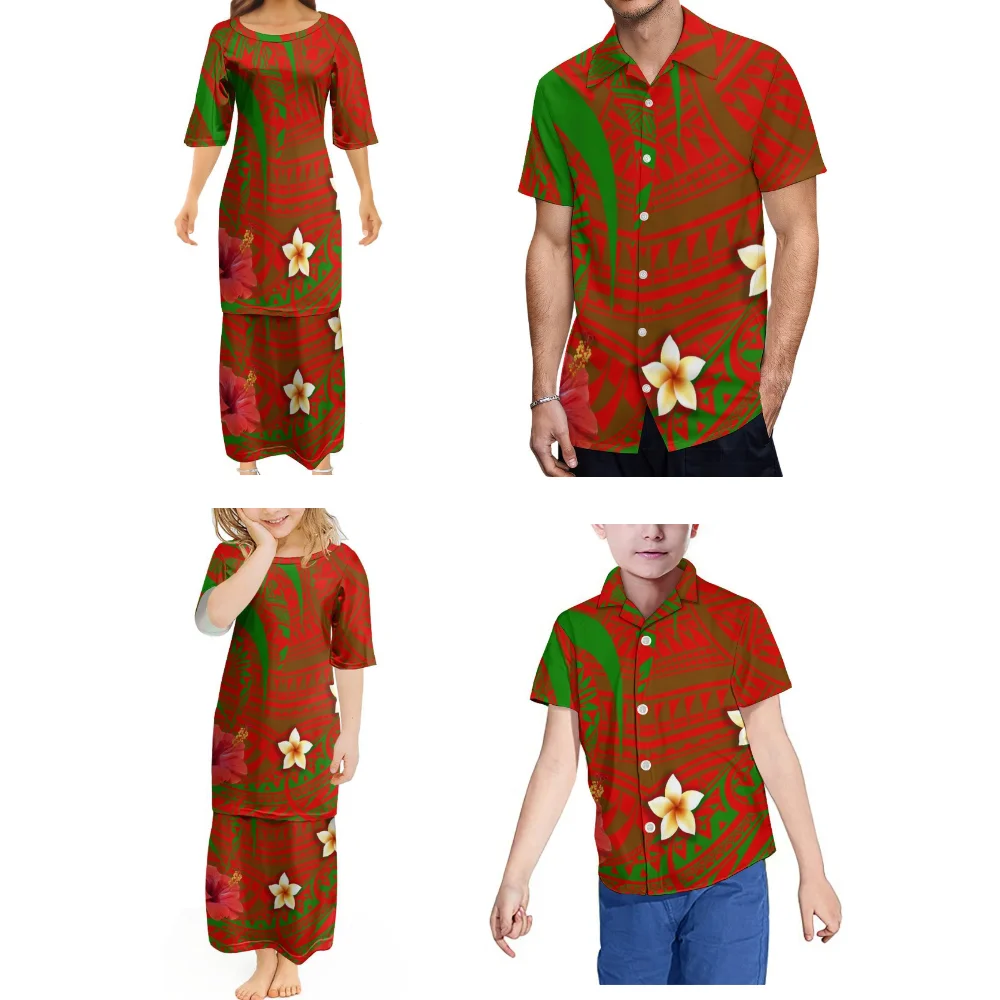 Abiti estivi per genitori-figli con scollo tondo Abiti per la famiglia madre-figlio e madre-figlia Set per la famiglia polinesiana Camicie