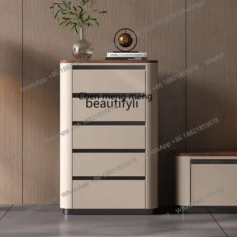 G Walnut saddle leather chest solid wood bedside high-end bedroom storage cabinet