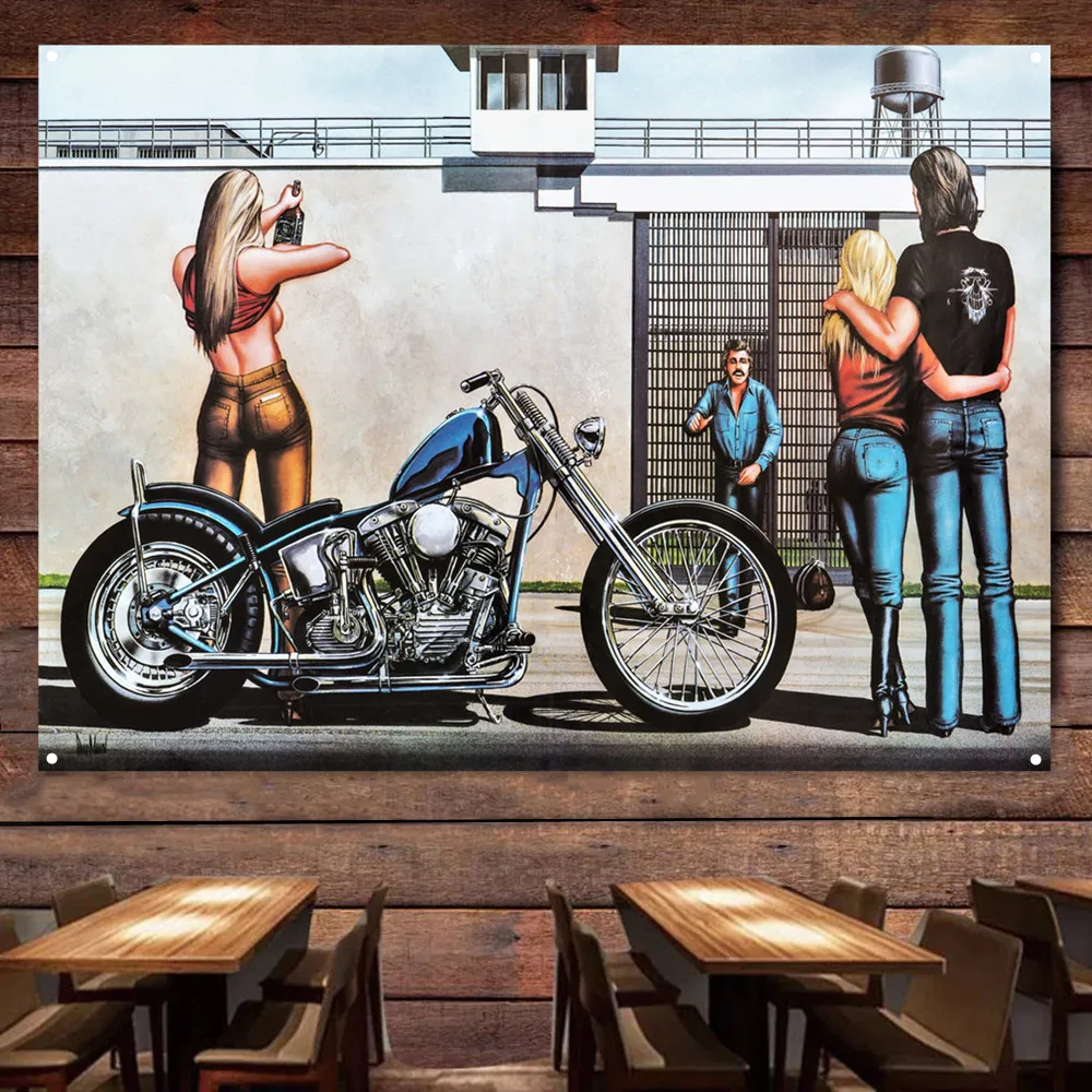 Leave Prison Vintage Motorcycles Banner Flag Poster Wall Art Painting Tapestry Man Cave Bar Club Pub Garage Home Decor Sticker