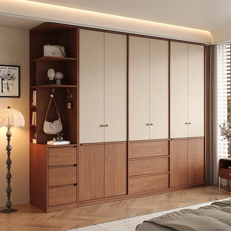 New Chinese solid wood wardrobe bedroom home segmented FAS grade oak finished wardrobe light luxury