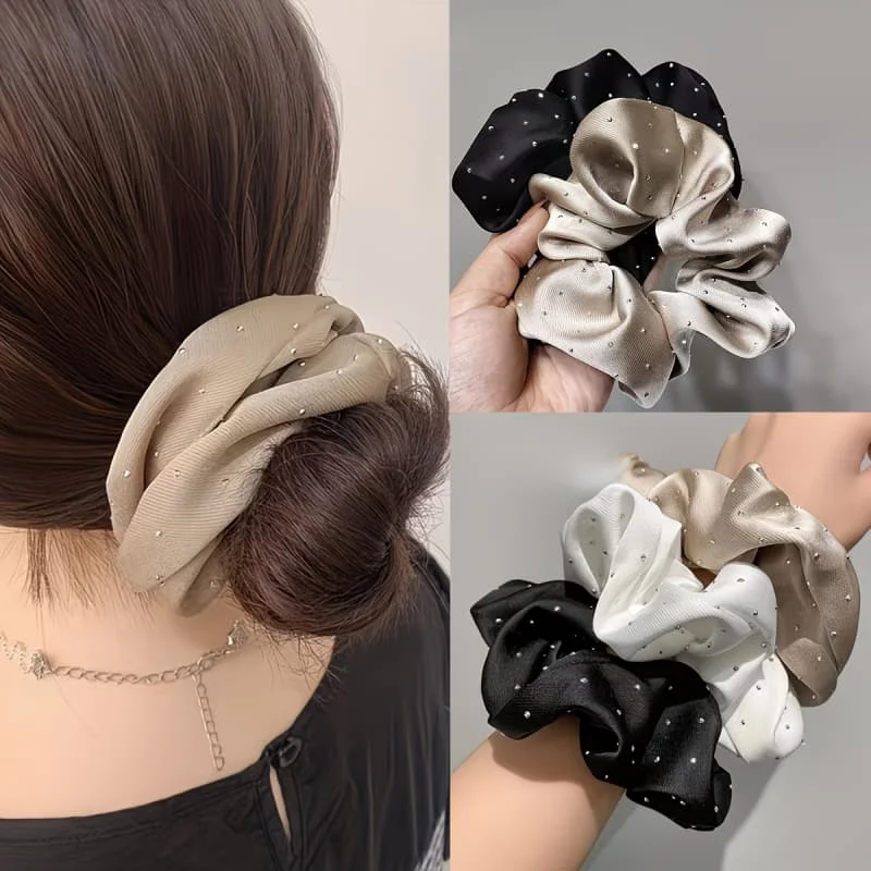 3Pcs Solid Color Shiny Elastic Hairbands Fashion Women Casual Daily Hair Accessories Decorative Hair Ties
