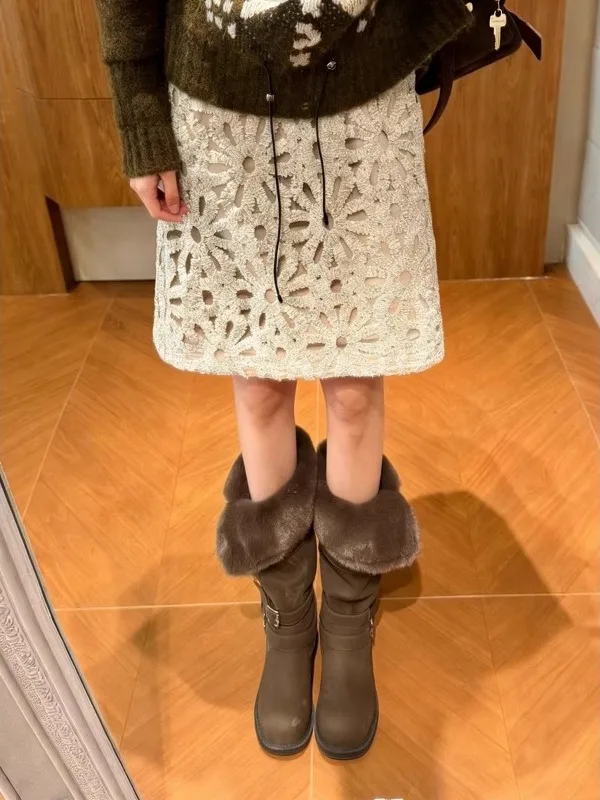 

Юбка А-силуэта средней длины с объемной вышивкой ручной работы, ажурная, в стиле кэжуал, для женщин больших размеров, стройнящая, прямая, фасона «труба»