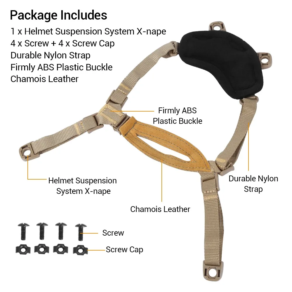 Fma التكتيكية 4 نقاط تشين حزام تعليق نظام x-القفا خوذة الاحتفاظ الحبل ل mich ach خوذة مع البراغي و مسامير