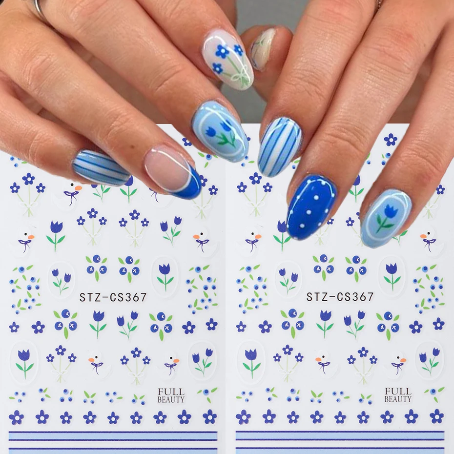 Blueberry Flower Nail Art Stickers - Fresh Blueberry Cute Fl