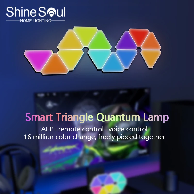 

LED Triangular Quantum Lamp RGB Smart Tuya APP Sound Pickup Rhythm Atmosphere Light Game Room Bedroom Bedside Decor Wall Lamp