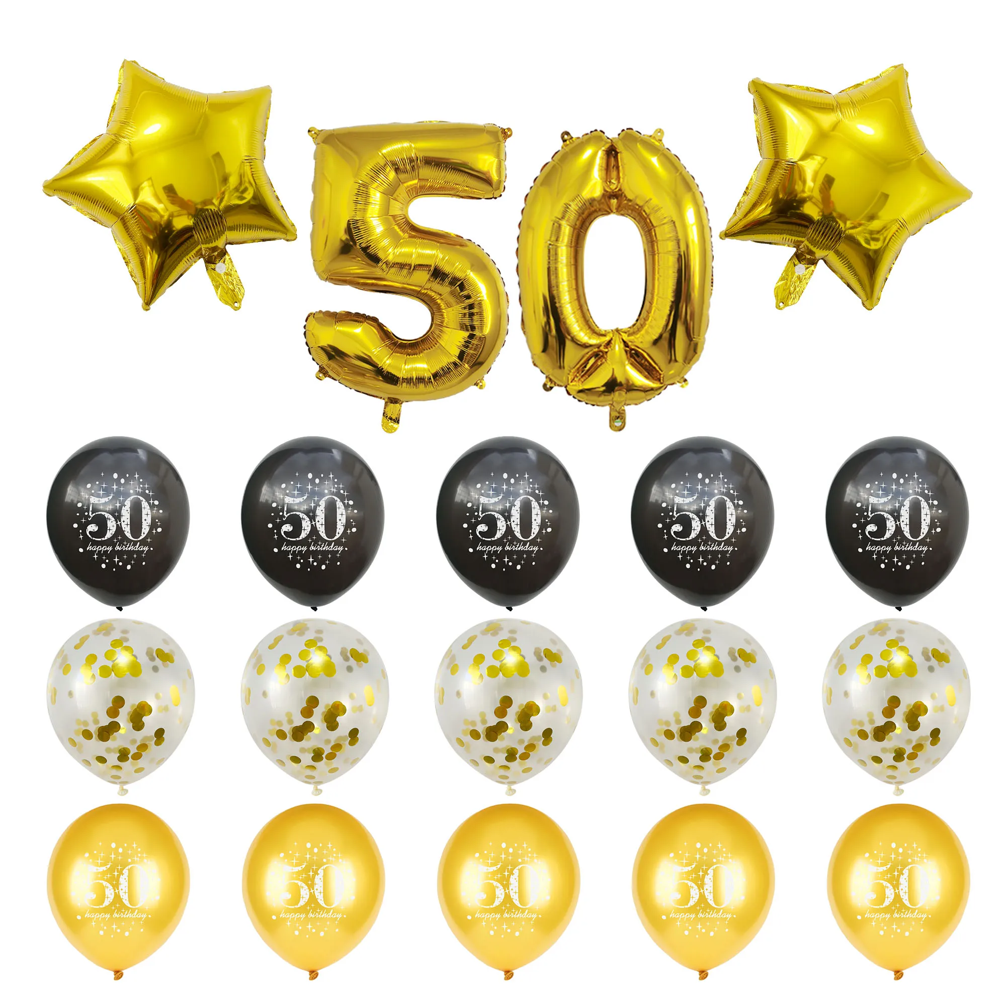 Ballons mixtes or et noir, 19 pièces, pour décorations de fête de 50e anniversaire, fournitures de célébration pour homme et femme de 50 ans