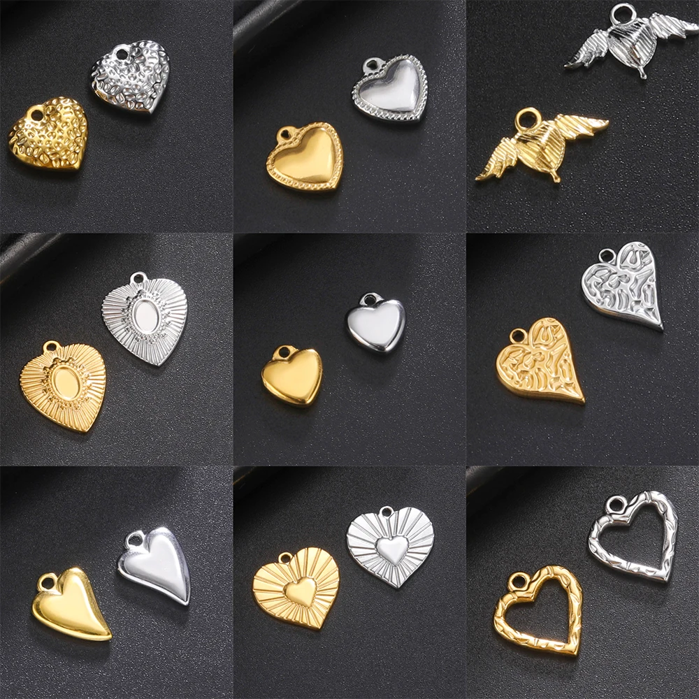 EUEAVAN 5pcs/lot Stainless Steel Charms Heart Love Pendant Necklace DIY Women Jewelry Making Supplies Wholesale Handmade Gifts