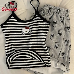 Sanrio Hello Kitty New Kawaii Summer Sweet Spicy Cartoon Print Camisole Pajamas Women Undershirt Shorts Homewear Suit Outside