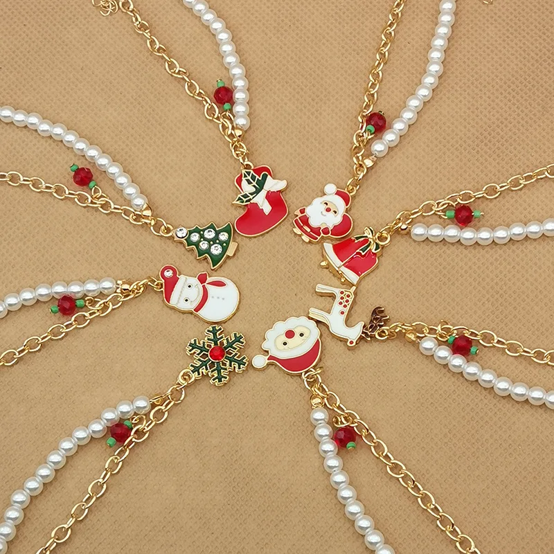 Bracelet Christmas Alloy Pendant Adjustable Multicolor Tree Santa Snowman Reindeer Snowflake Bell Lightweight Holiday Party Gift