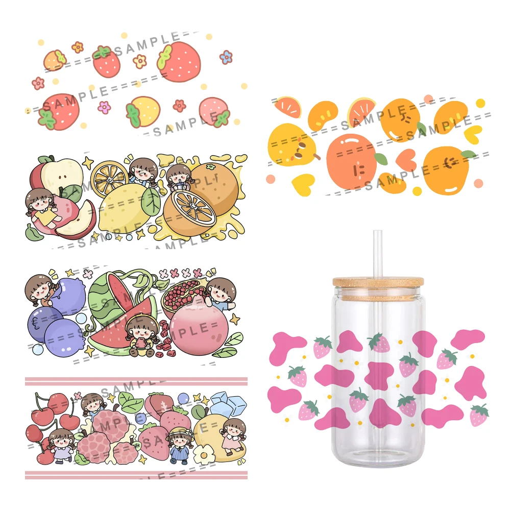 Various Lemon Fruits Strawberry UV DTF Transfer Sticker Waterproof Transfers Decals For 16oz Glass Cup Wrap Stickers