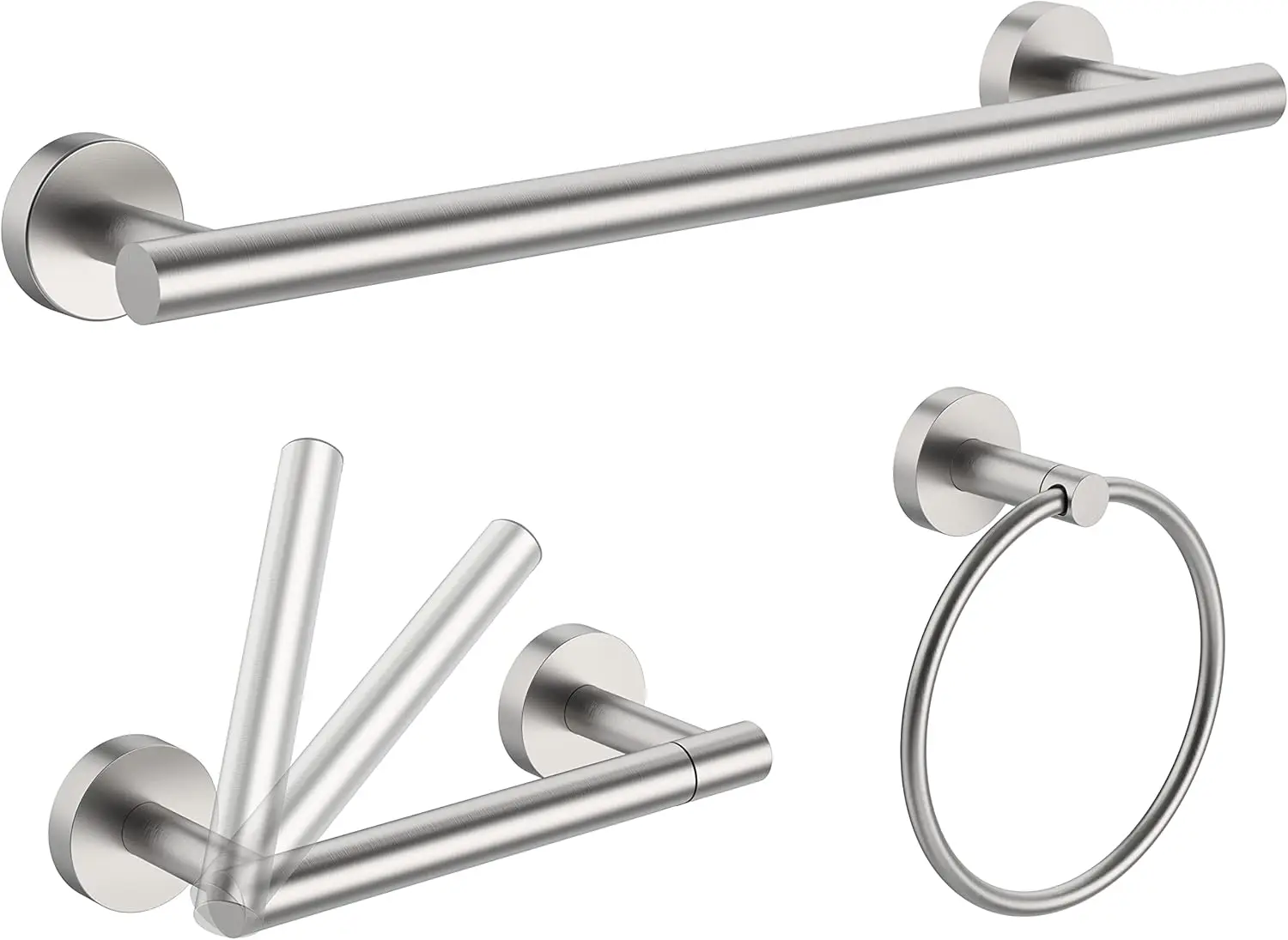 

3pc Bathroom Hardware Set with Brushed Toilet Paper Holder Towel Ring & Towel Bar SUS304 Stainless Steel Wall Mount