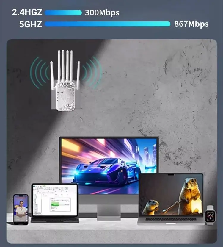 Repetidor wi-fi de banda dupla, 1200mbps, amplificador sem fio, 2.4g, 5ghz, rede, amplificador de sinal de longo alcance para escritório doméstico,