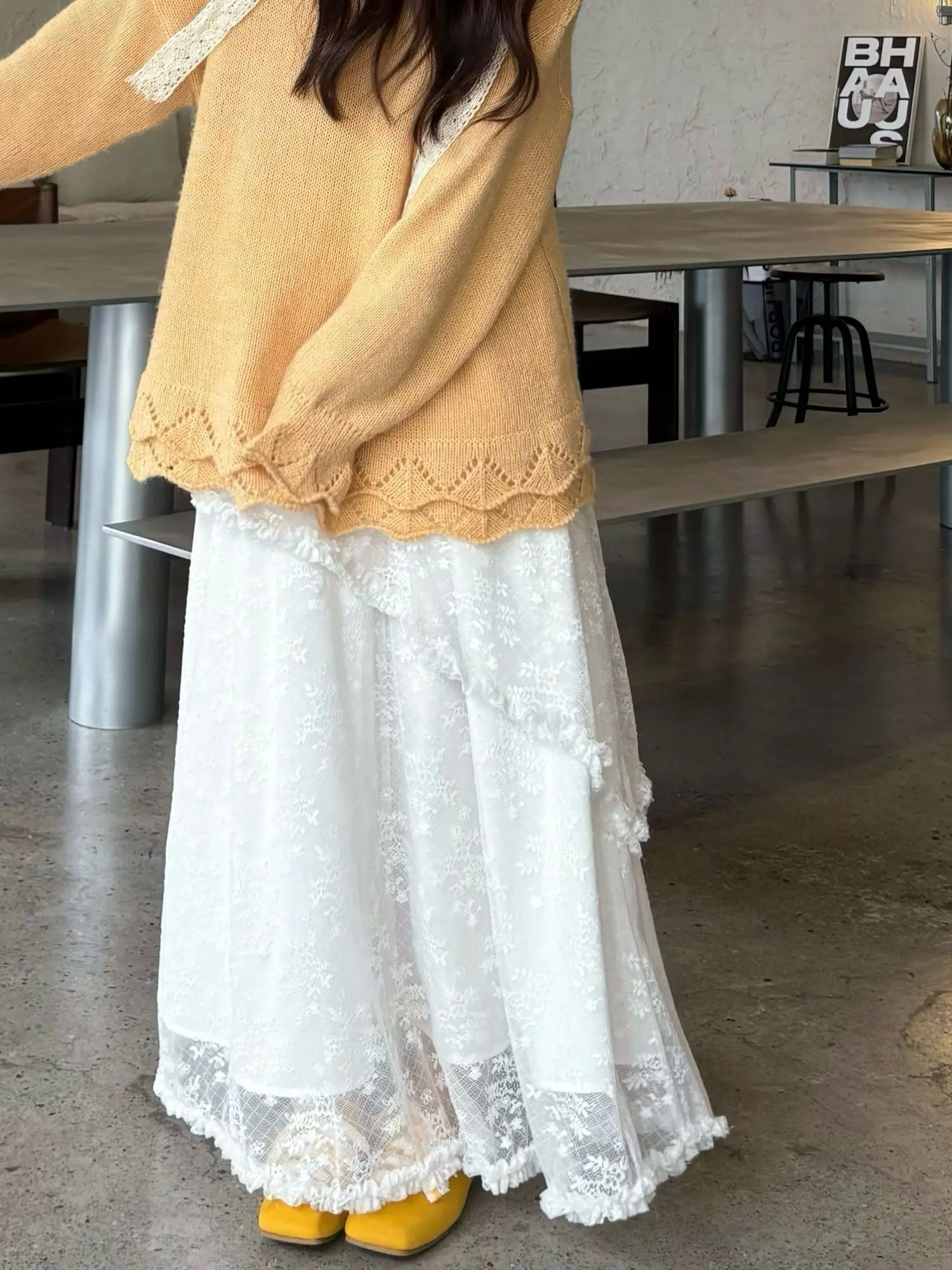 

Юбка JINGU с высокой талией, А-силуэт, с кружевными вставками, асимметричная, стройнящая, женская, из дышащей, приятной для кожи эластичной ткани