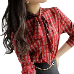 Spring Autumn Sense Of Design Shirt Women 2024 New Fashion Loose Casual Tops Printing Wine Red Temperament Shirts Blouse Female