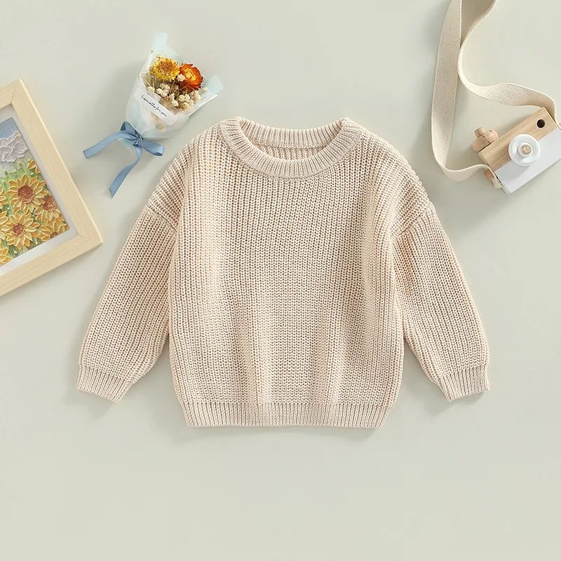 Baby Boys Girls Sweater Solid Color Crew Neck Long Sleeve Pullovers Fall Infant Clothes Jumpers Tops