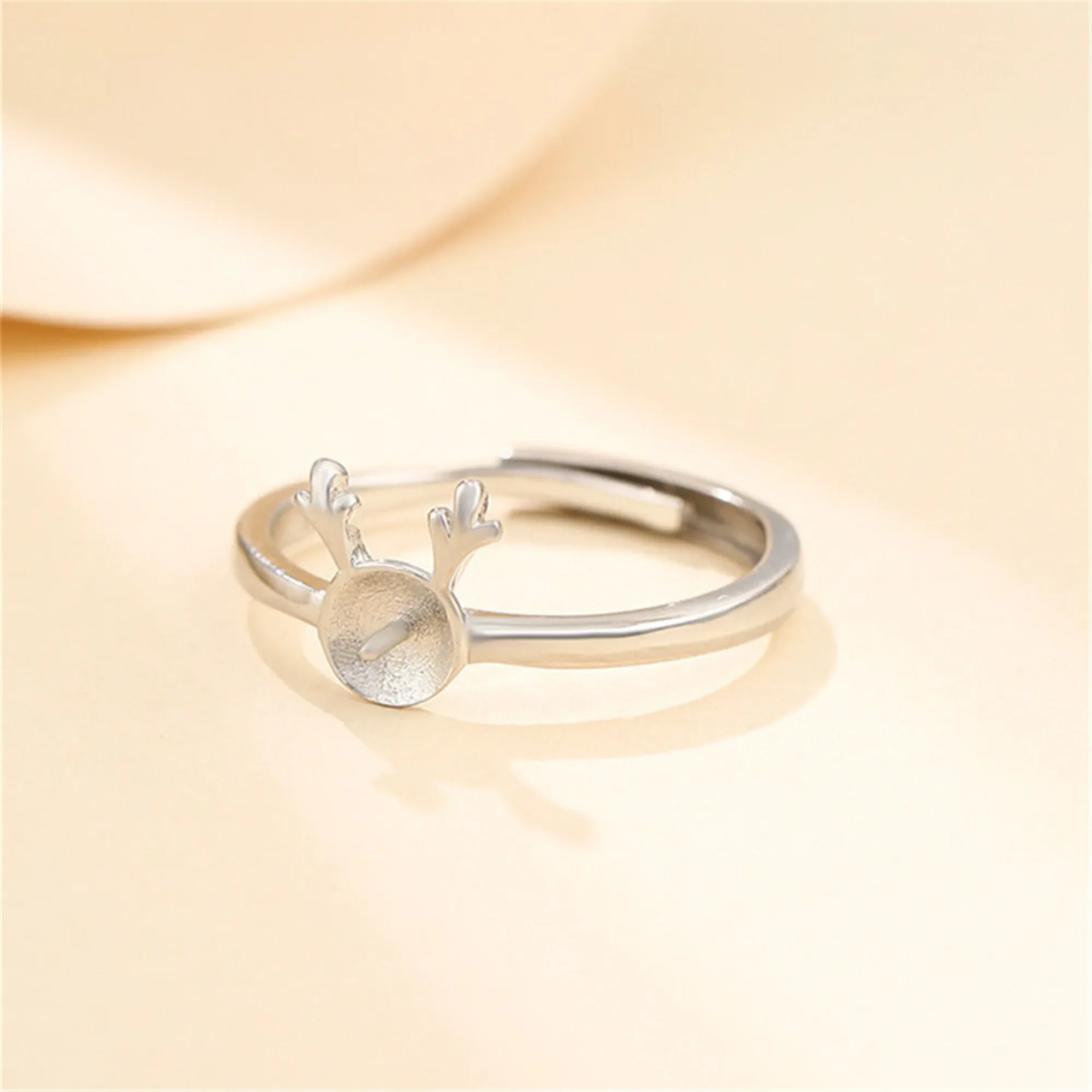 Ring Setting for 6mm Round Beads or Pearls 925 Silver Ring Blank Adjustable Moose Shape Ring Base SR0129