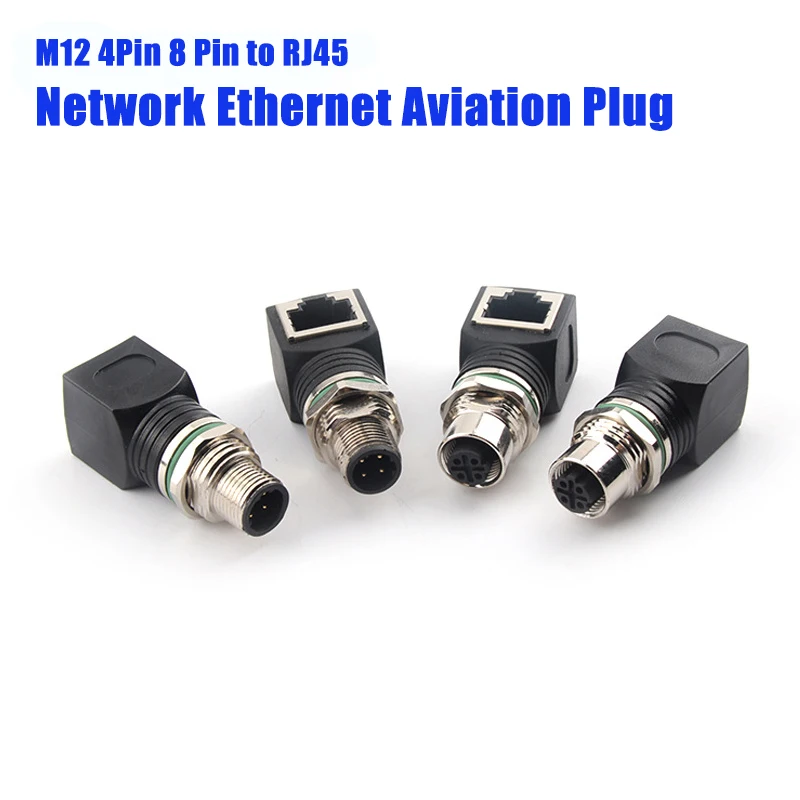 Industrial M12 4Pin 8 Pin to RJ45 Network Ethernet Aviation Plug 40A 60V A/D-Coding M12 Wire Connector IP67 Female Male Adapter