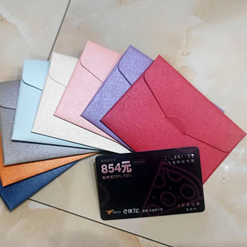 50PCS Custom logo Mini Envelope Bank Credit Card Envelopes Vip Mebership Card Sleeve Thickened Pearl Paper Gold Stamping