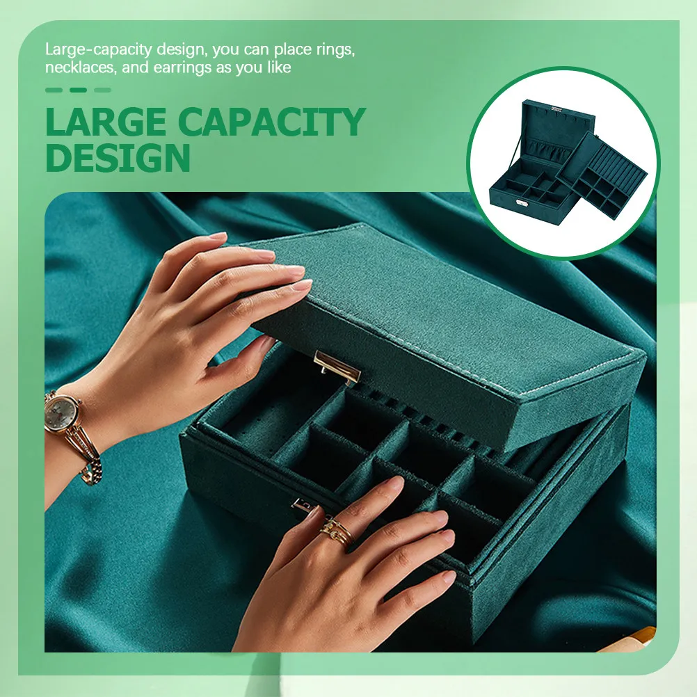 

Double Layer Jewelry Organizer Box Premium Lock Design Portable Lightweight Elegant Decorative Storage for Earrings Rings