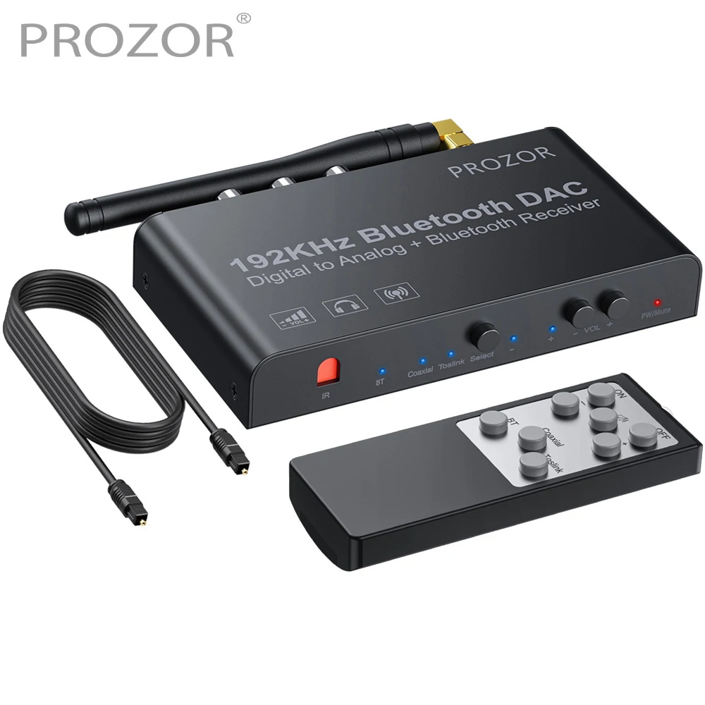 PROZOR 192kHz Digital to Analog Converter With Remote Bluetooth-Compatible DAC Digital Coaxial Toslink to Analog Stereo L/R RCA