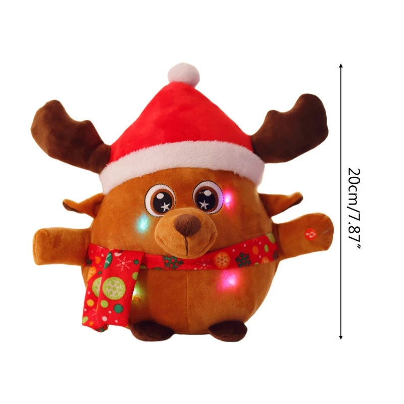 20cm/8inch Plush for Doll Stuffed Santa Soft Cotton Light Up Electric Toy with Built-in Songs Party Holiday Gift Ornamen