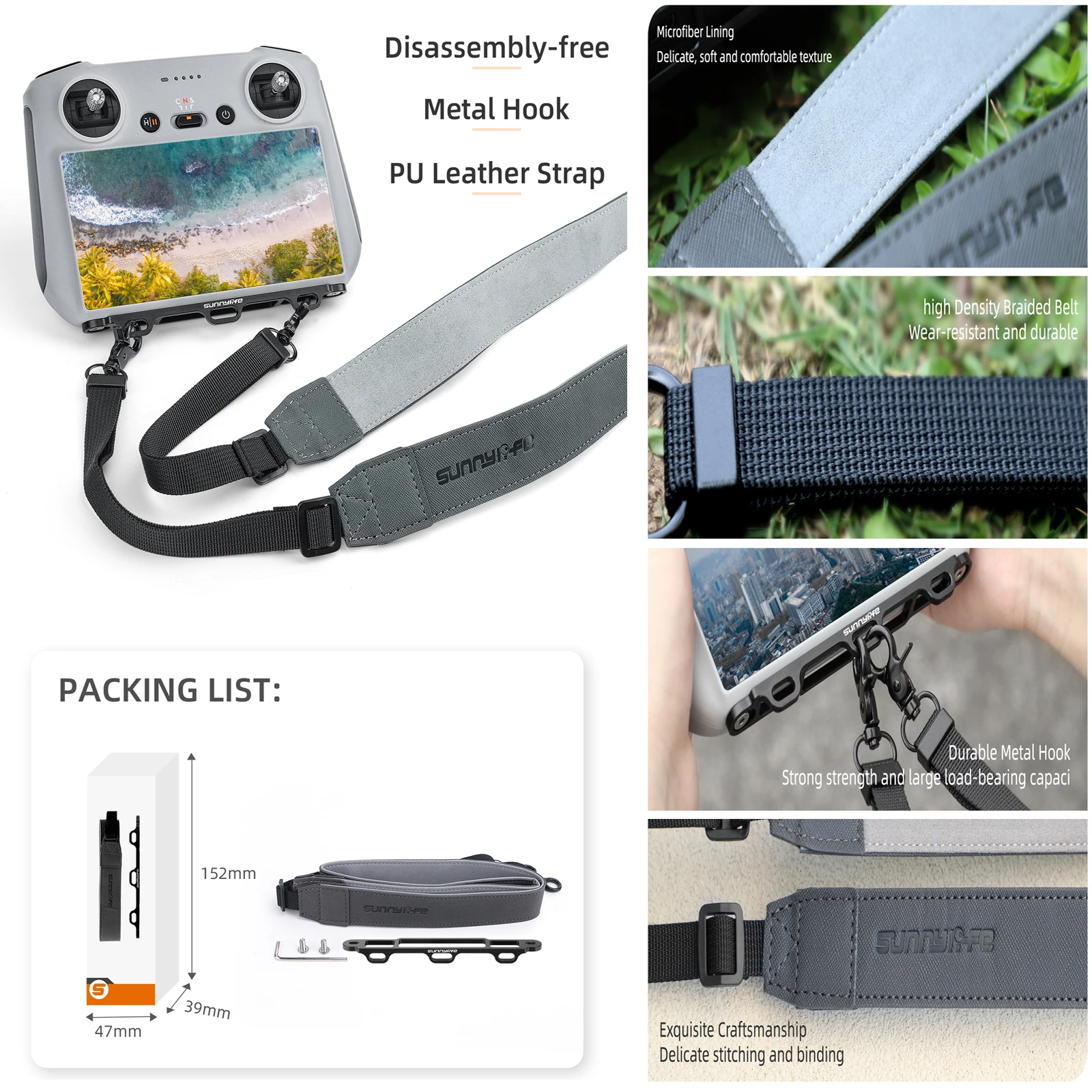 Sunnylife Remote Controller Disassembly-free Bracket with Strap Shoulder Lanyard for DJI RC&DJI RC 2