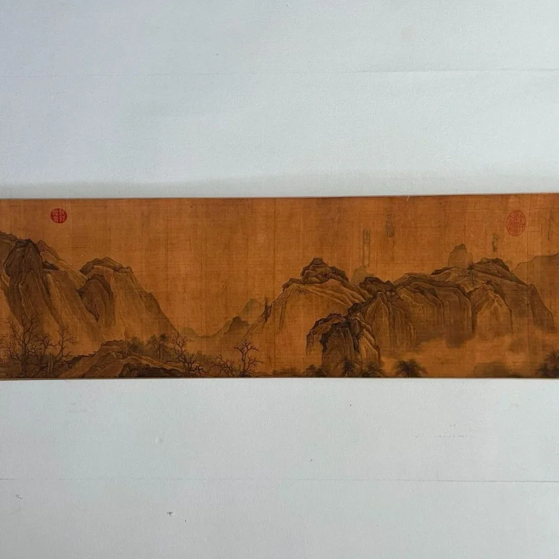 Antique Celebrity Calligraphy and Painting Tang Yin's Journey Through the Landscapes Long Scroll Painting Scroll Living Room Dec