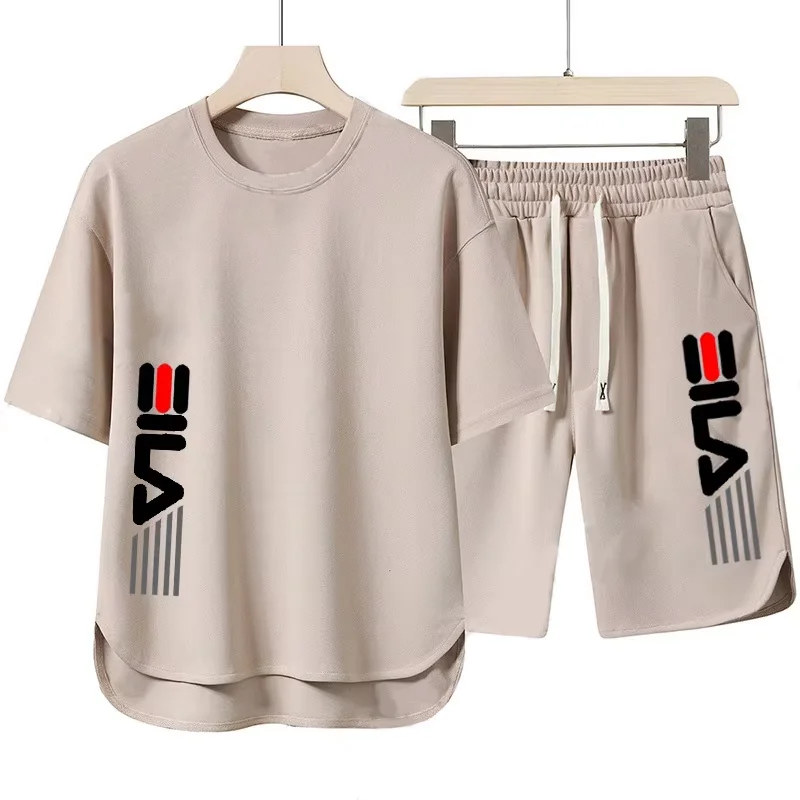 

Men's printed casual sportswear, round-neck T-shirt and shorts, ruffled two-piece round-neck short-sleeved set, Summer 2025