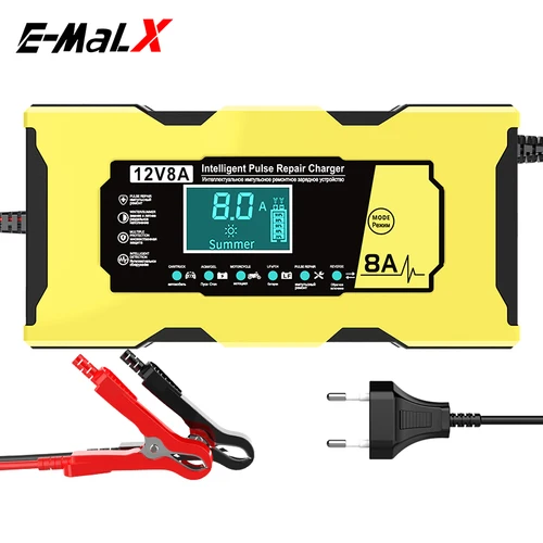 Cargador de batería de coche inteligente rápido, 12V, 8A, carga de reparación de pulso para Auto Moto AGM GEL húmedo, carga de batería LiFePO4 de plomo y ácido