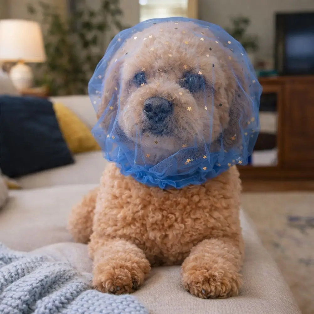 Breathable Pet Protective Mask Comfort Polyester Anti-Bite Head Cover Adjustable Anti-Mosquito Headgear Random Eating Prevention