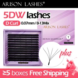 ARISON Plus 2 in 1 5D Lashes Magnetic Carton Premade Volume Fans Eyelashes Extension 5D W-shape Eye Lashes For Wholasale