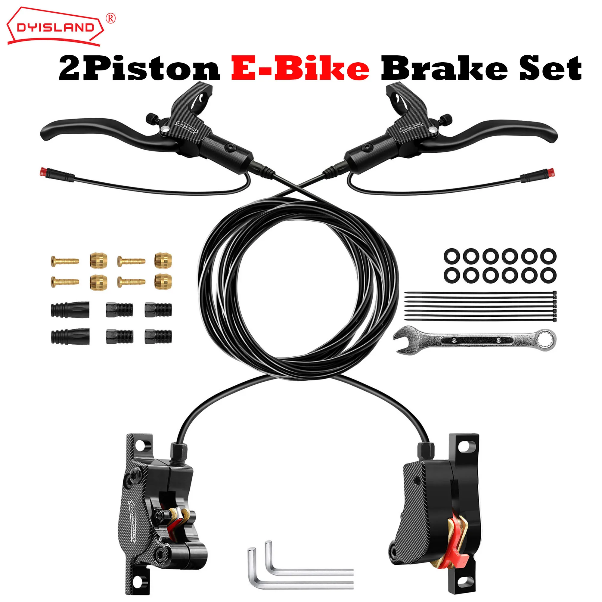 DYISLAND LD200 2-Pistons E-Bike Hydraulic Disc Brake Set 2-PIN Power Off Electric bike Hydraulic Disc Brake With Mounting Tools