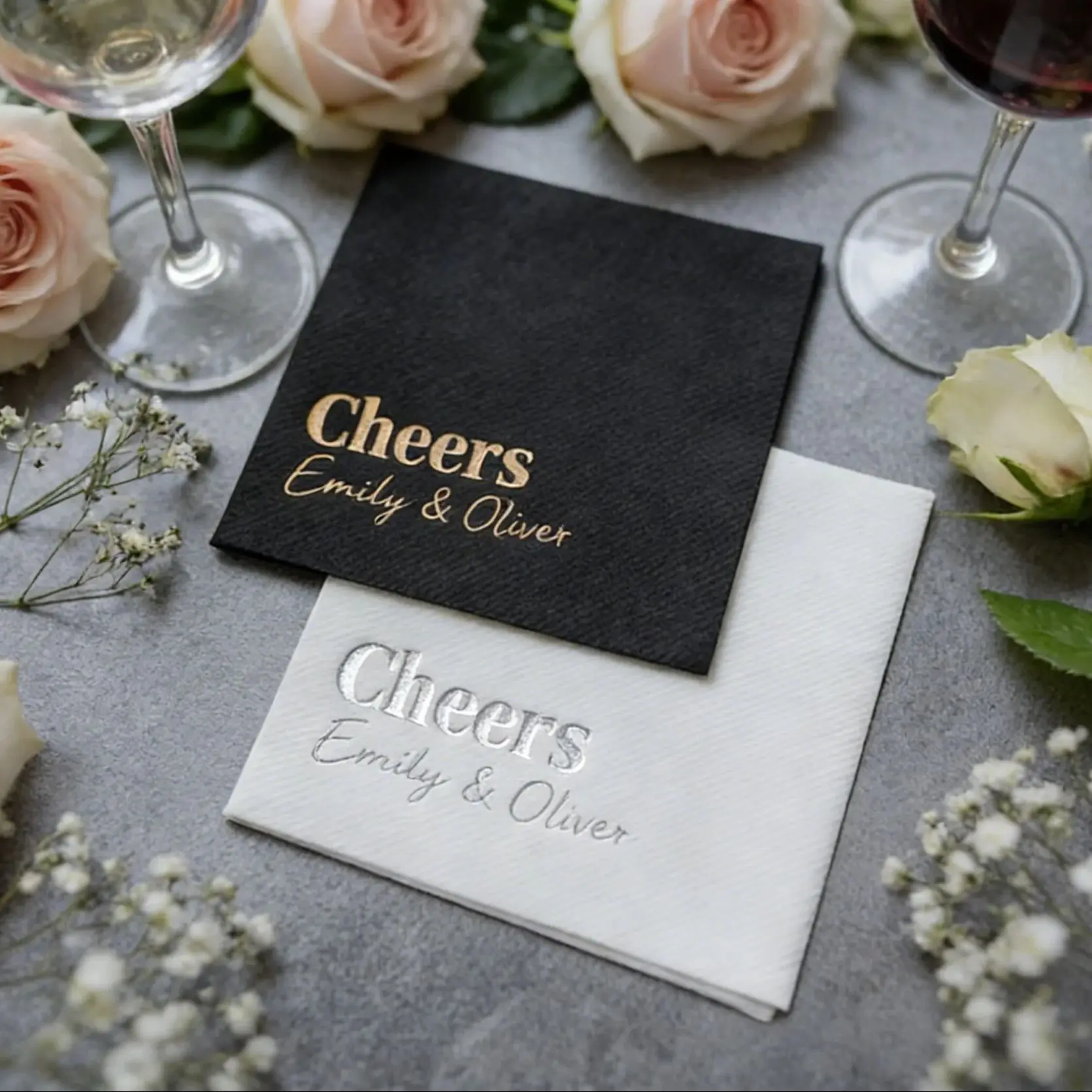 

50pcs Personalized Linen-Like Disposable Napkins - Gold Foil Dinner & Wedding Table Essentials