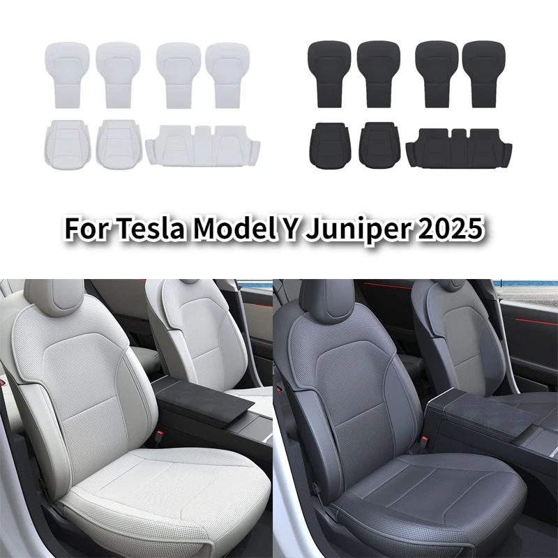 

Car Seat Cover Cushion for Tesla Model Y Juniper 2025 Nappa Leather Full Car Seat Cushion+Backrest Seat Cushion Car Accessories
