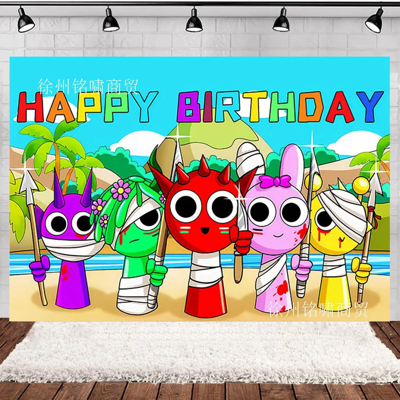 Cute Incredibox Sprunki Birthday Party cutlery plate Disposable Banner Cake Topper Hanging Flag Balloons Set Birthday Decoration