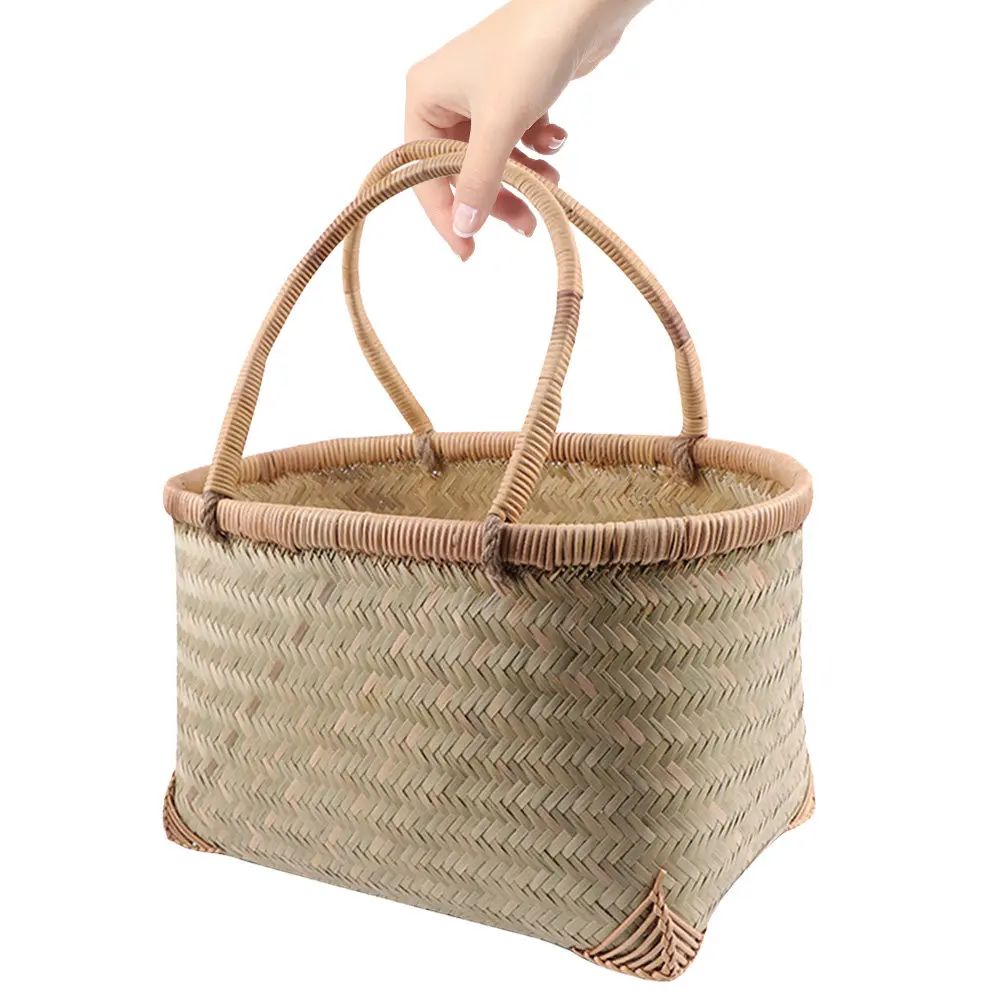 

Плетеная корзина для фруктов и овощей, портативная, маленькая, 31x21x16 см, из бамбука, прочная, многофункциональная, для хранения