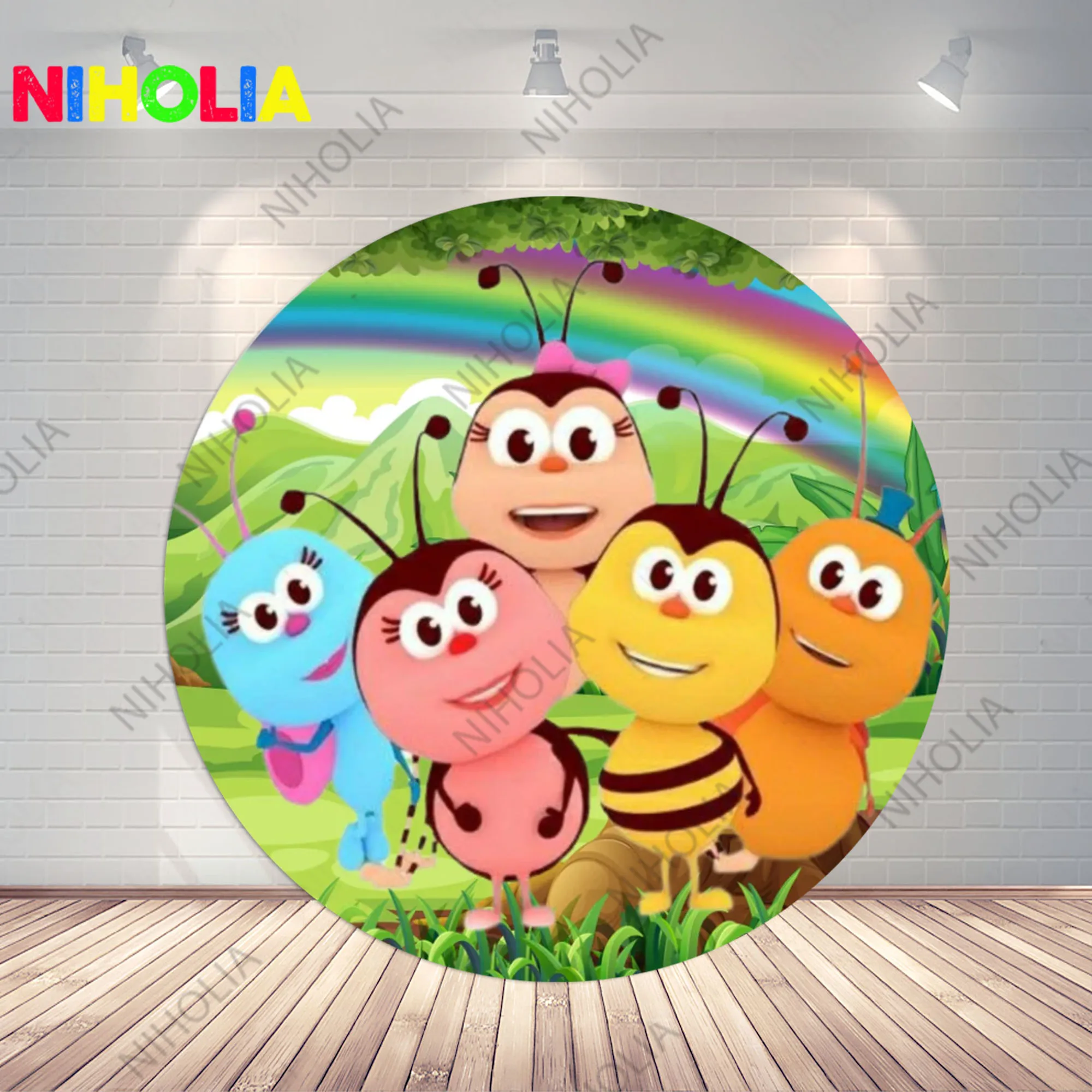 Niholia Bichi Kids Round Backdrop Cylinder Covers Kids Birthday Party Baby Shower Decoration Background For Cake Table