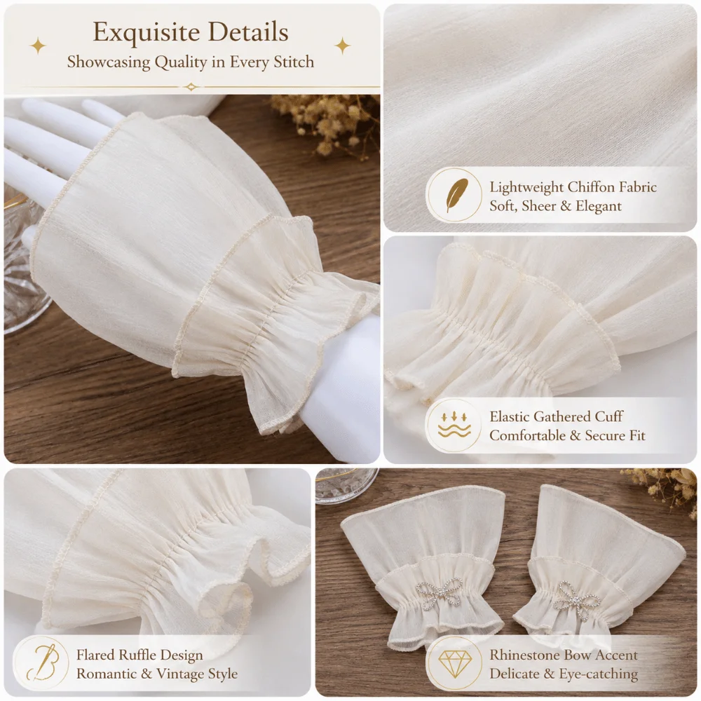 Picture 6: Ruched Pleated Detachable Cuffs Fingerless Gloves Nail Art Accessories Lace Fake Sleeves Cuffs Crystal Fake Flared Sleeves