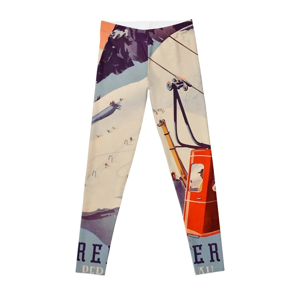 

Vintage German Gondola Sport Ski Travel poster Leggings trousers sports tennis for Womens Leggings