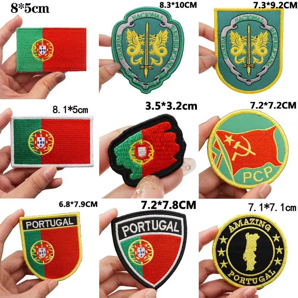 portugal flag Tactical Embroidery Patches for Backpacks and Clothing military Accessories with Hook backing or iron back