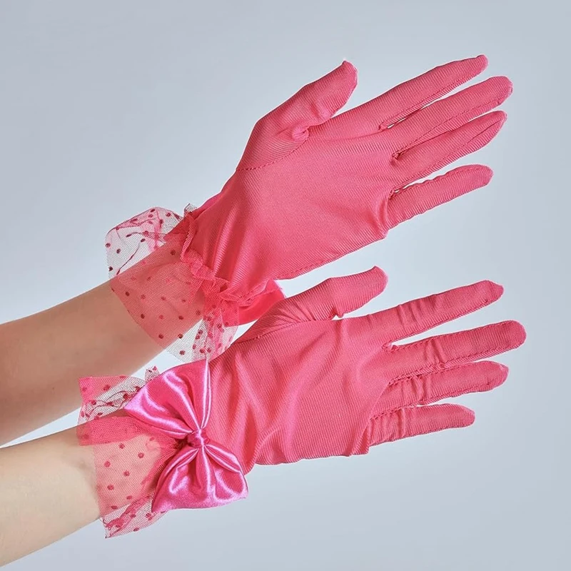 Women Sexy Mesh Thin Transparent Dot Bow Gloves Summer Sunscreen Drive Breathable Retro Opera Performance